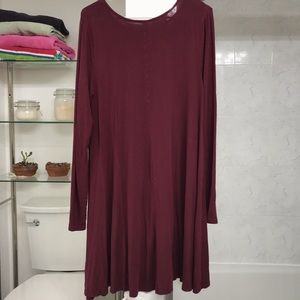 Maroon Long-Sleeve Stretchy Dress